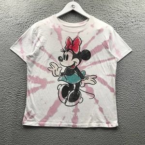 Disney Minnie Mouse T-Shirt Women Medium Short Sleeve Tie Dye Graphic White Pink